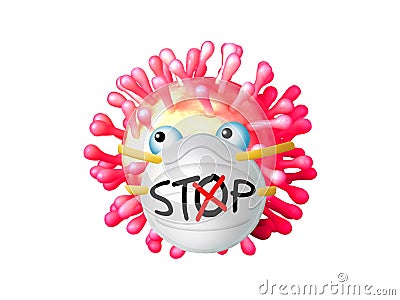 Stop corona virus cartoon with sanitary mask Stock Photo