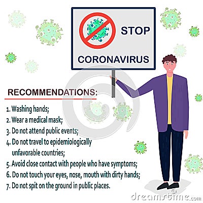 Stop coronavirus concept. Social distancing and hand hygiene. Basic protective measures against the new Covid 19 Vector Illustration