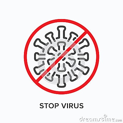 Stop coronavirus line icon. Vector outline illustration of crossed corona virus. Antibacterial sign, pictorgam for Vector Illustration