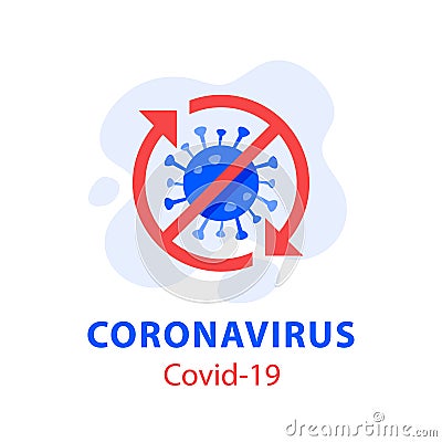 Stop coronavirus red barred circle, fight Covid-19, kill bacteria, antibacterial sanitizer Vector Illustration