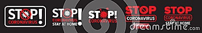 Stop coronavirus sign icon set isolated on black background Vector Illustration
