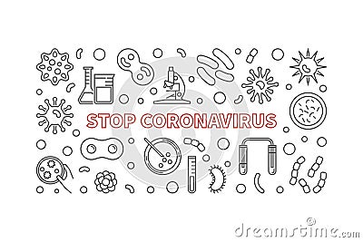 Stop Coronavirus vector concept outline horizontal banner Vector Illustration