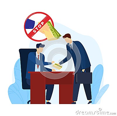Stop corruption, cash bribe, man paying currency, giving bribery, corrupt payment, design, flat style vector Vector Illustration