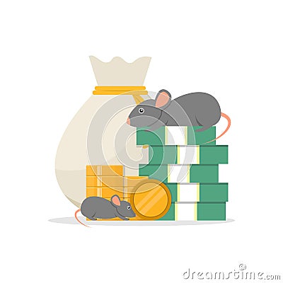 Stop corruption, money and mouse, flat design vector Vector Illustration