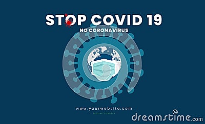 Stop COVID-19-Earth mask inside-dark blue background-01 Vector Illustration