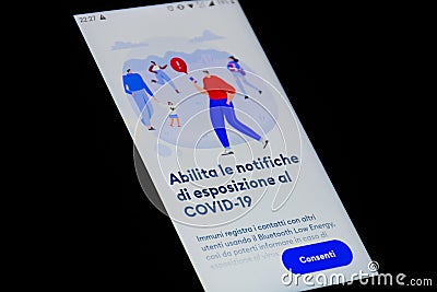 Stop Covid, Immuni App, official COVID-19 or Coronavirus contact tracing app for Italy Editorial Stock Photo