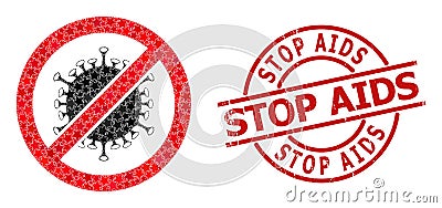 Stop Covid Infection Star Mosaic and Stop AIDS Grunge Seal Stamp Vector Illustration