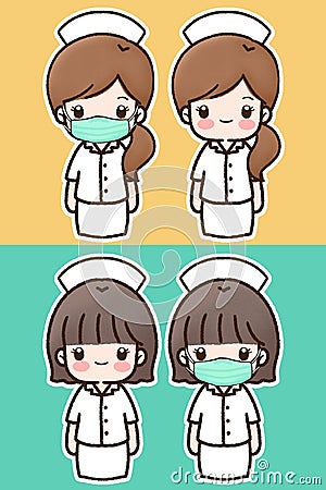 Stop COVID-19. Nurse cute cartoon wearing protective mask Stock Photo