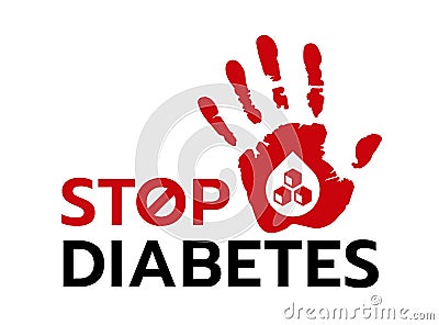 Stop diabetes with drop blood and sugar in Red Hand Print Showing STOP Sign vector design Vector Illustration