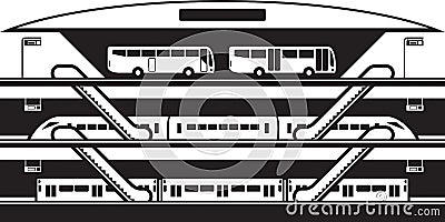 Stop at different levels of buses trains and subways Vector Illustration