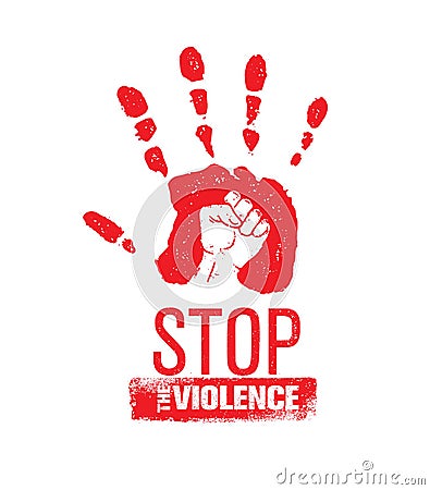 Stop Domestic Violence Stamp. Creative Social Vector Design Element Concept. Hand Print With Fist Inside Grunge Icon. Vector Illustration