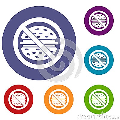 Stop fast food icons set Vector Illustration