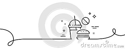 Stop Fast food line icon. Hamburger with soda drink sign. Continuous line with curl. Vector Vector Illustration