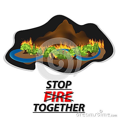 Stop Fire Forest together Poster Vector Illustration