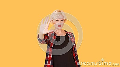 Stop gesture protesting woman no way angry hand Stock Photo