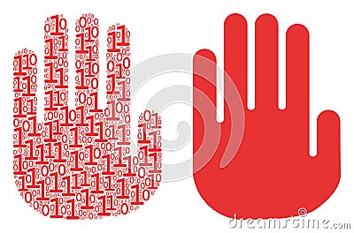 Stop Hand Collage of Binary Digits Vector Illustration