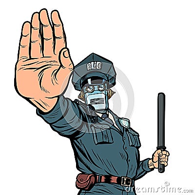 Stop hand gesture. Robot policeman. Isolate on white background Vector Illustration