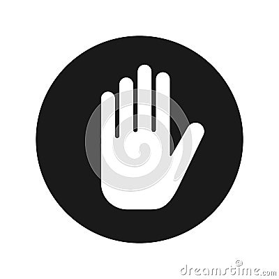 Stop hand icon flat black round button vector illustration Vector Illustration