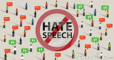 Stop hate speech conflict violence start from comments aggressive communication by crowd Vector Illustration