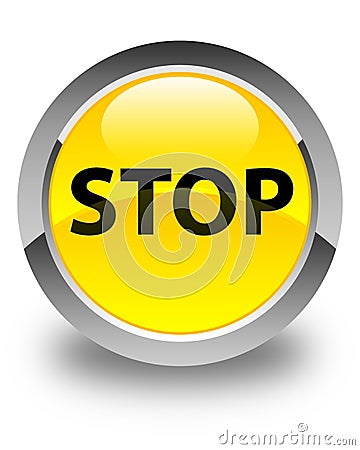 Stop glossy yellow round button Cartoon Illustration