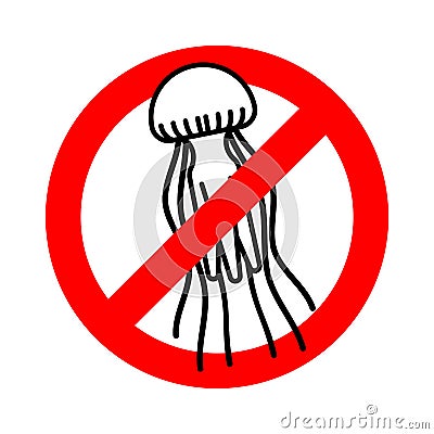 Stop Jellyfish. Forbidden red road sign. Ban Marine animal. No w Vector Illustration