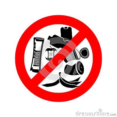 Stop littering. Ban garbage. It is forbidden to litter. red circle road sign. Vector Illustration