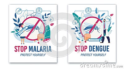 Stop Malaria and Dengue Protective Sign Poster Set Stock Photo