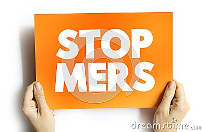 Stop Mers text on card, medical concept background Stock Photo