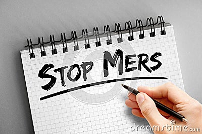 Stop Mers text on notepad, health concept background Stock Photo