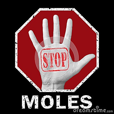 Open hand with the text stop moles Cartoon Illustration