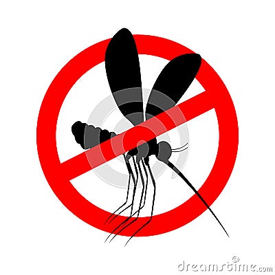 Stop mosquito. Red prohibition sign. Ban insects Vector Illustration