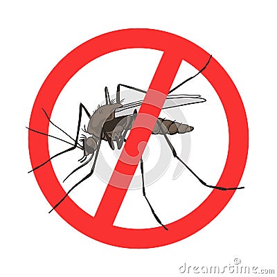 Stop mosquito sign, vector image in a red crossed out circle Vector Illustration