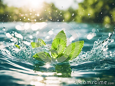 Stop-motion dubbing of mint leaves falling Stock Photo