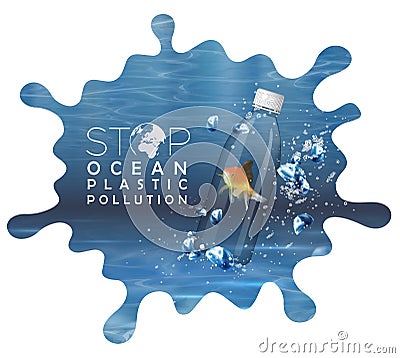 Stop Ocean Plastic Pollution. Plastic Bottle with Fish floats in the Water. Stock Photo