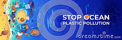 Stop ocean plastic pollution vector banner Vector Illustration