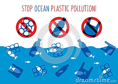 Stop ocean plastic pollution vector illustration Vector Illustration