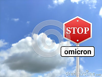 Stop omicron sigh board on blur sky background Stock Photo