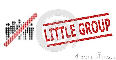 Distress Little Group Seal and Halftone Dotted Stop People Crowd Vector Illustration