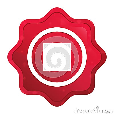 Stop play icon misty rose red starburst sticker button Stock Photo