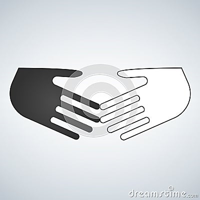 Stop racism flat icon. Black and white shaking hands. Friendship, global international business shake hand. Vector illustration is Cartoon Illustration