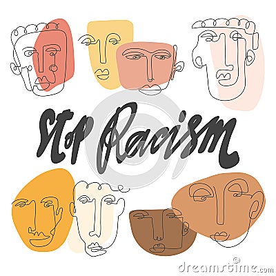 Stop Racism. Hand drawn lettering logo for social media content. Anti Racist banner Vector Illustration