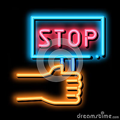 stop racism nameplate neon glow icon illustration Vector Illustration