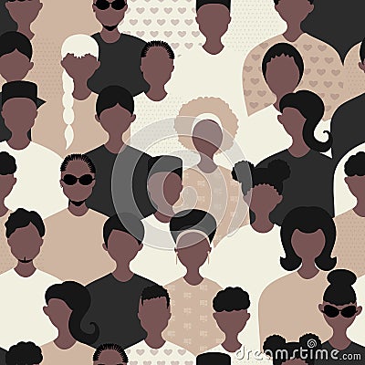 Stop racism and stronger together seamless pattern. BLM, Black lives matter, African Americans and white people against racism, Vector Illustration