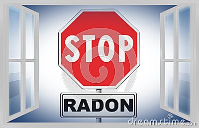 Stop radon - Concept image with road sign on white background seen through a window Stock Photo