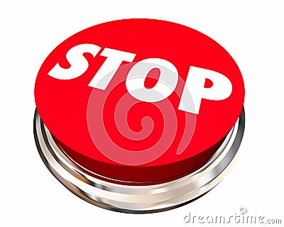 Stop Red Round Button End Cease Word Stock Photo