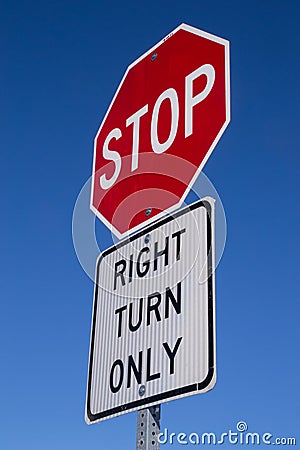 Stop, right turn only. Stock Photo