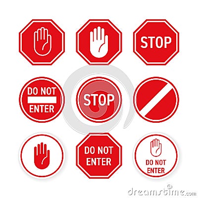 Stop road sign vector red hand enter gesture Vector Illustration