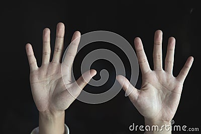 Stop sexual harassment and violence against women, rape and sexual abuse concept, STOP gesture with hand, Stop drugs, human Stock Photo