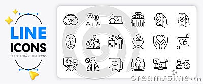 Stop shopping, Cardio training and Coronavirus injections line icons. For web app. Vector Stock Photo