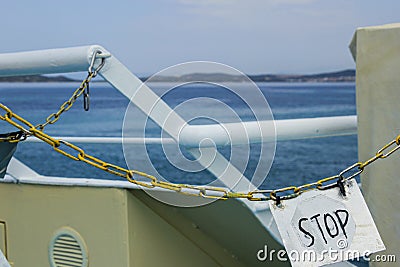 STOP sign on the boat Stock Photo